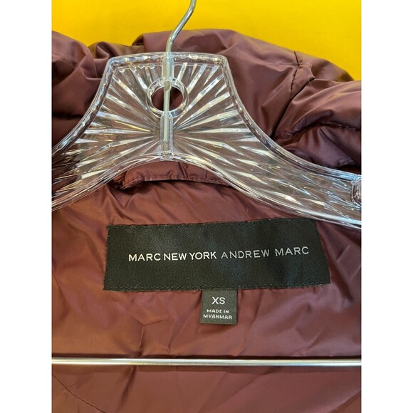 Andrew Marc Miranda Chevron Quilted Jacket Womens XS Burgundy Fur Trim Hood NWT - Picture 8 of 12